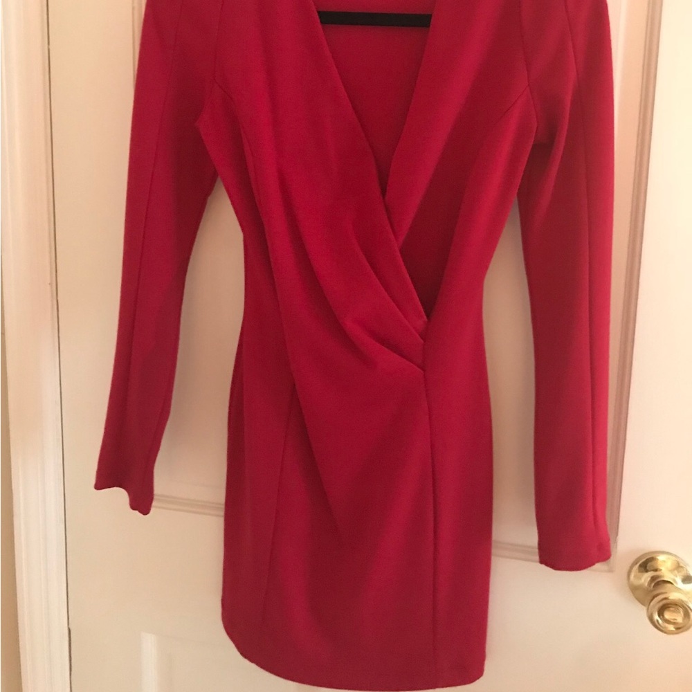 Long sleeved red cocktail dress